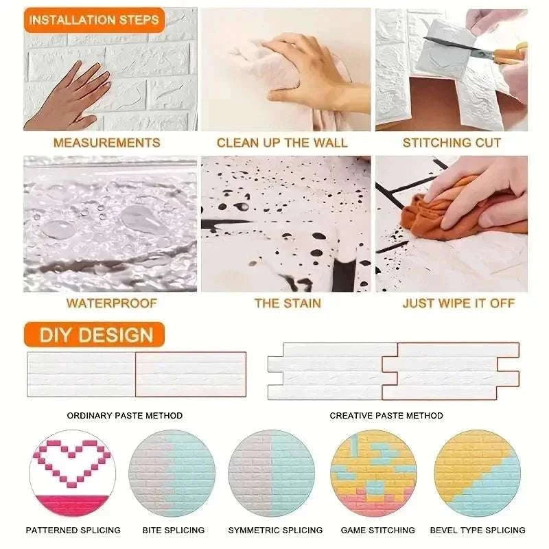 3D Self-Adhesive Brick Wallpaper Roll – Waterproof Home Wall Stickers-Light yellow brick / 70CMX10M