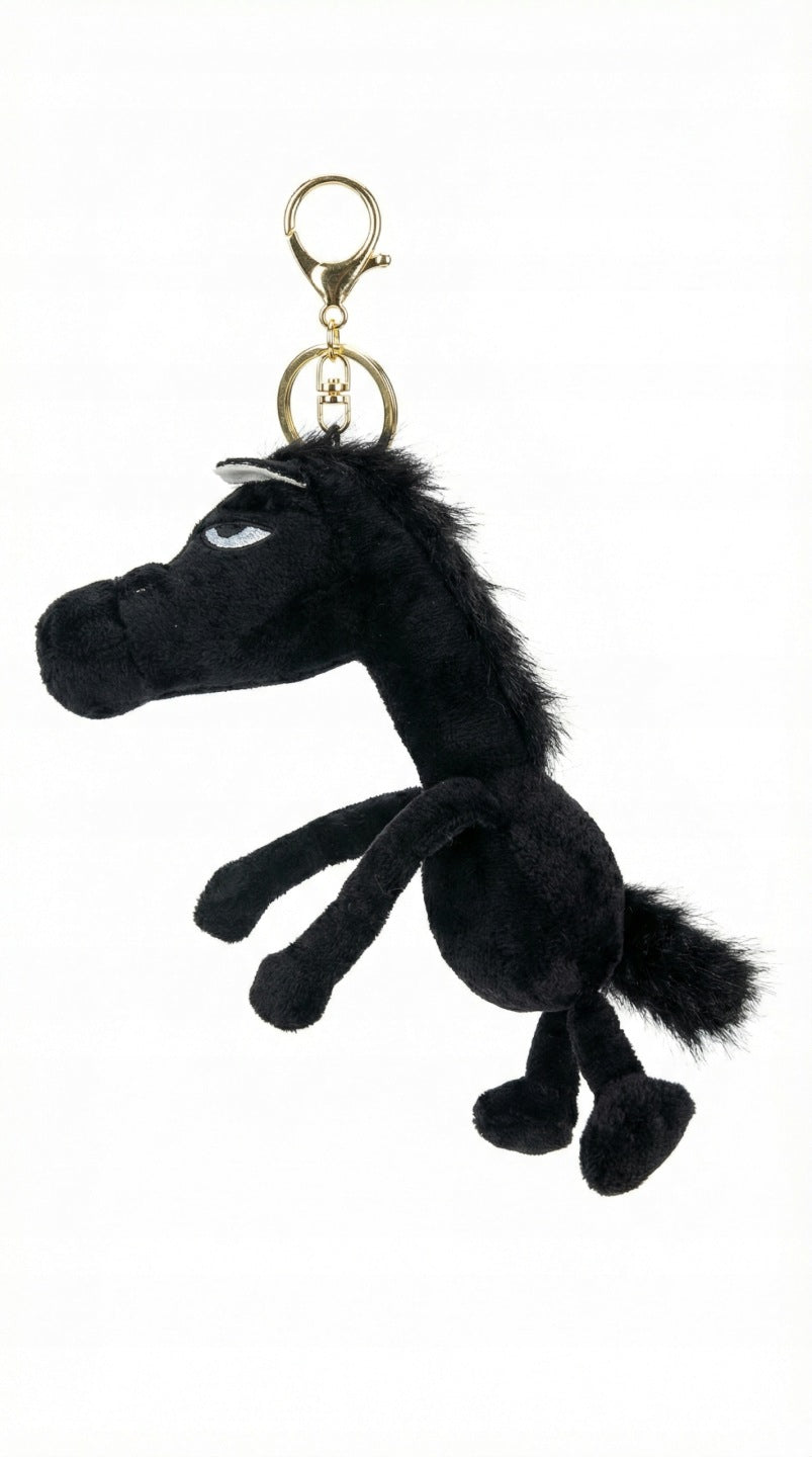 Plush Keychain Black Horse Handbag Key Pendant 20cm
