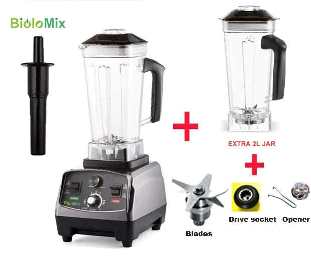 3HP 2200W Commercial Blender with Timer and 2L BPA-Free Jar-With Extra 3 Parts / UK Plug / United Kingdom