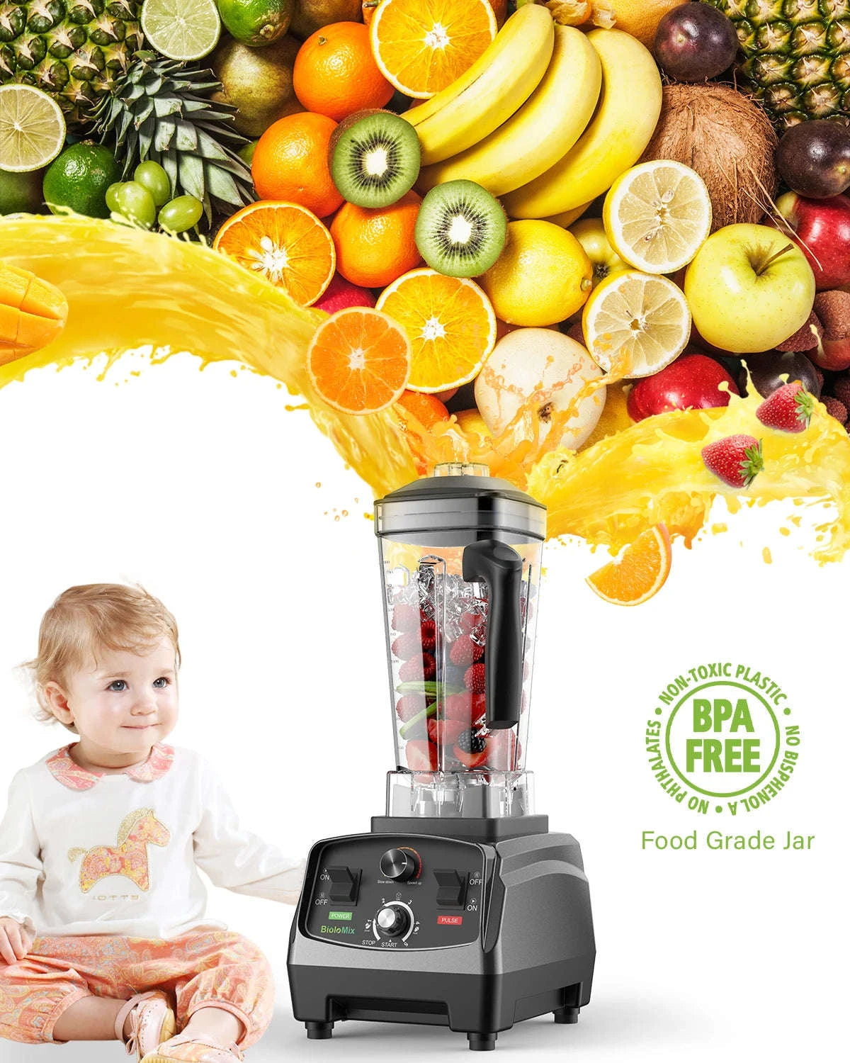 3HP 2200W Commercial Blender with Timer and 2L BPA-Free Jar-With Extra 3 Parts / UK Plug / United Kingdom