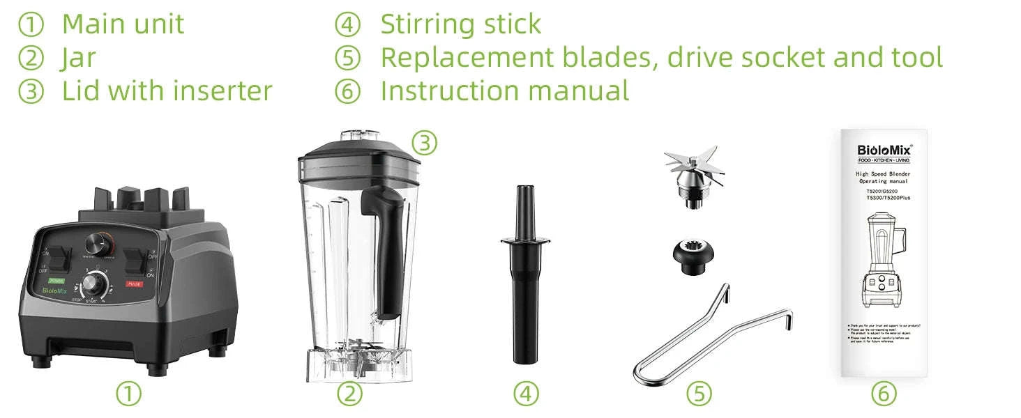 3HP 2200W Commercial Blender with Timer and 2L BPA-Free Jar-With Extra 3 Parts / UK Plug / United Kingdom