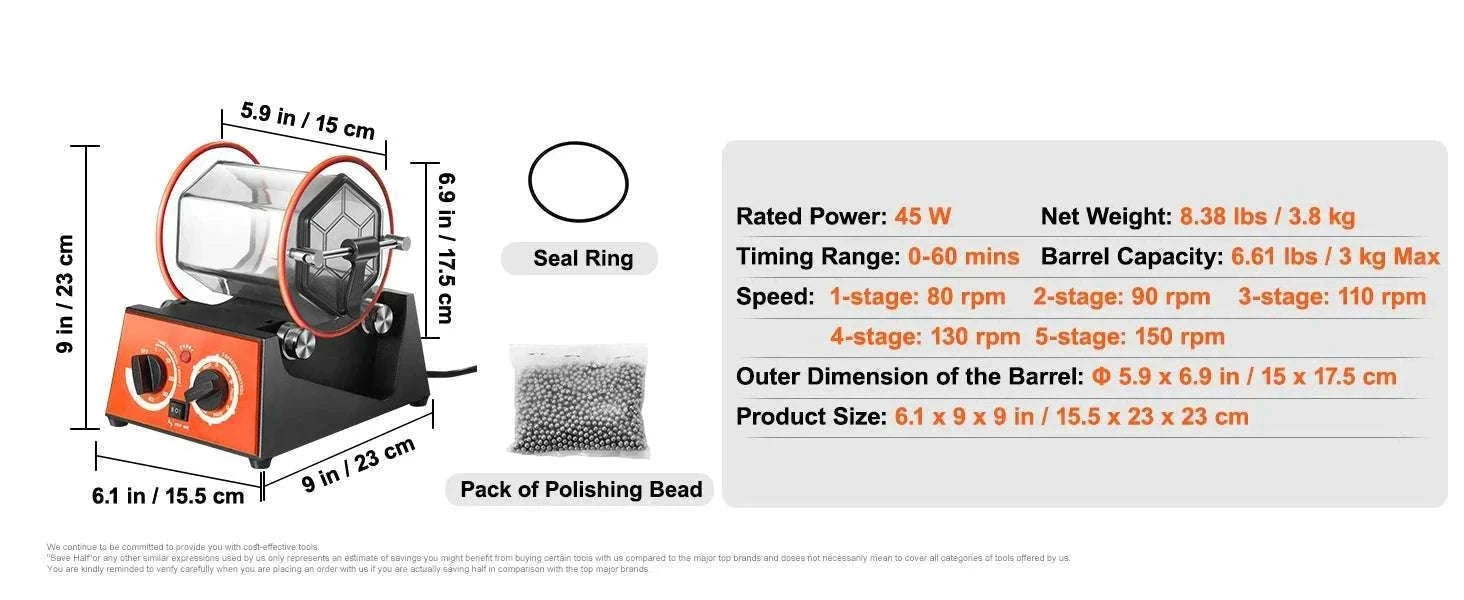 3kg / 5kg Rotary Jewelry Polishing Tumbler Machine with Timer-5Kg Capacity / france