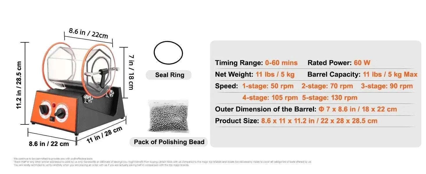 3kg / 5kg Rotary Jewelry Polishing Tumbler Machine with Timer-5Kg Capacity / france