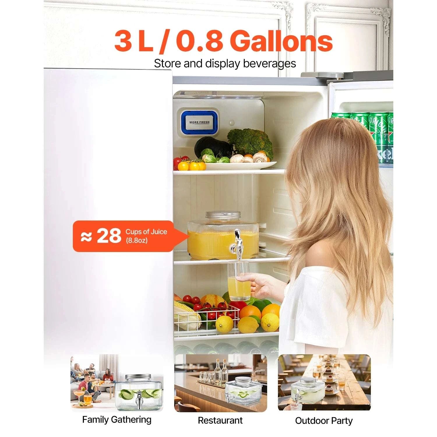 3L Glass Beverage Dispenser with No-Drip Spigot and Lid-1 gal / United States