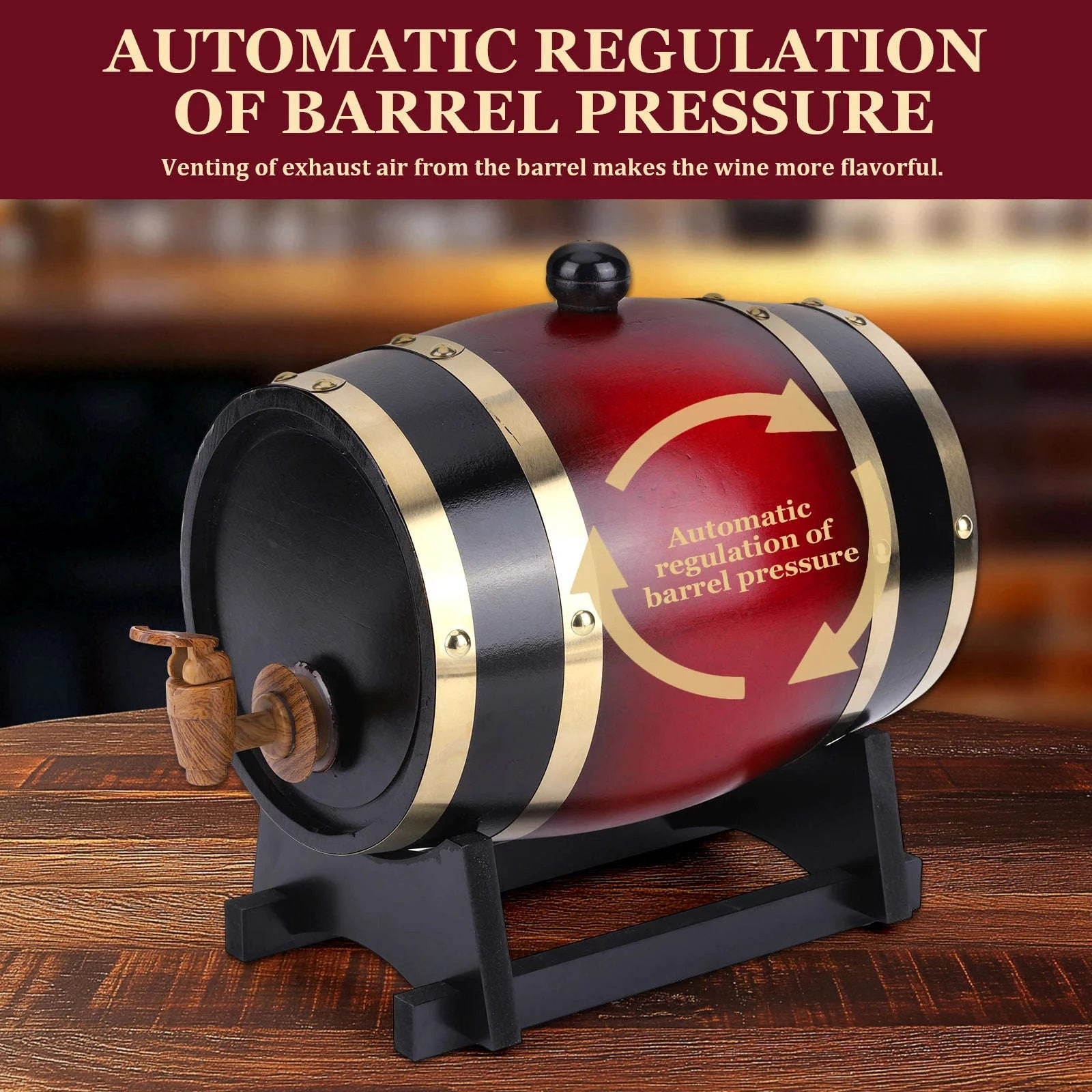 3L Wooden Wine Barrel with Faucet and Stand-United States