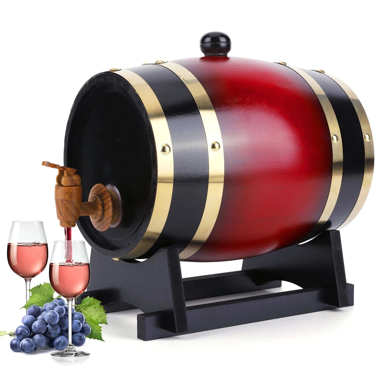 3L Wooden Wine Barrel with Faucet and Stand-United States