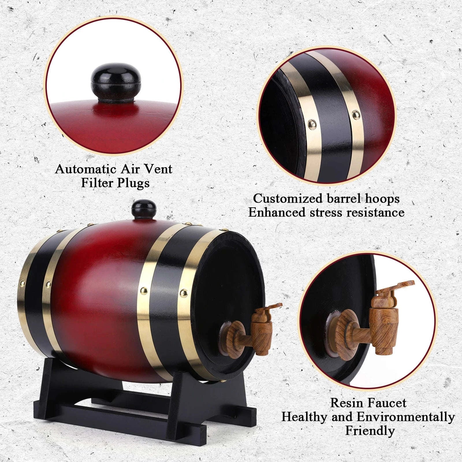 3L Wooden Wine Barrel with Faucet and Stand-United States