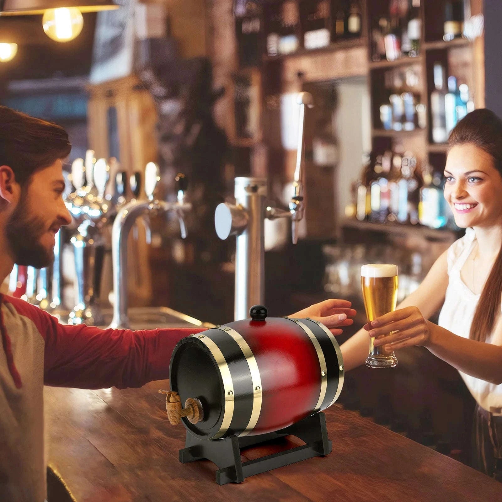 3L Wooden Wine Barrel with Faucet and Stand-United States