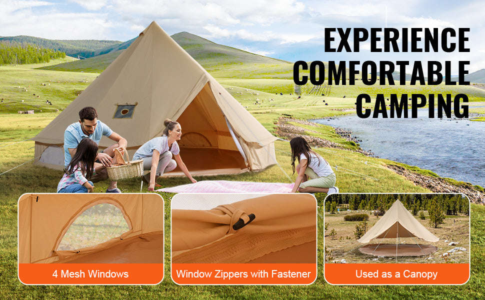 3m Canvas Bell Tent with Stove Jack, Breathable 4-Person-3m / france