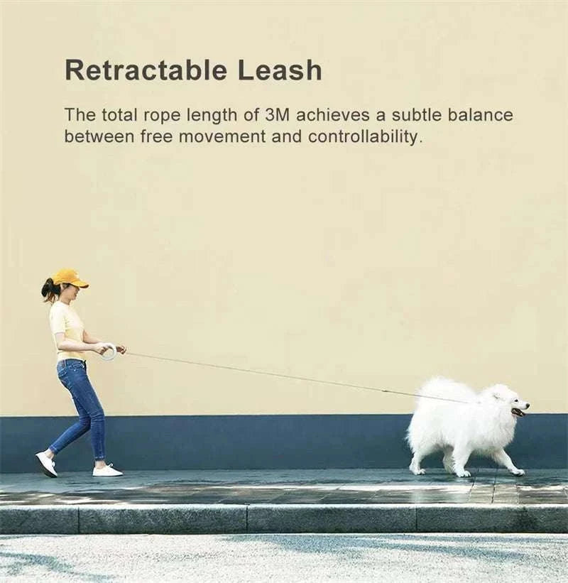 3m Retractable Dog Leash with One-Hand Brake & Anti-Slip Handle-Orange