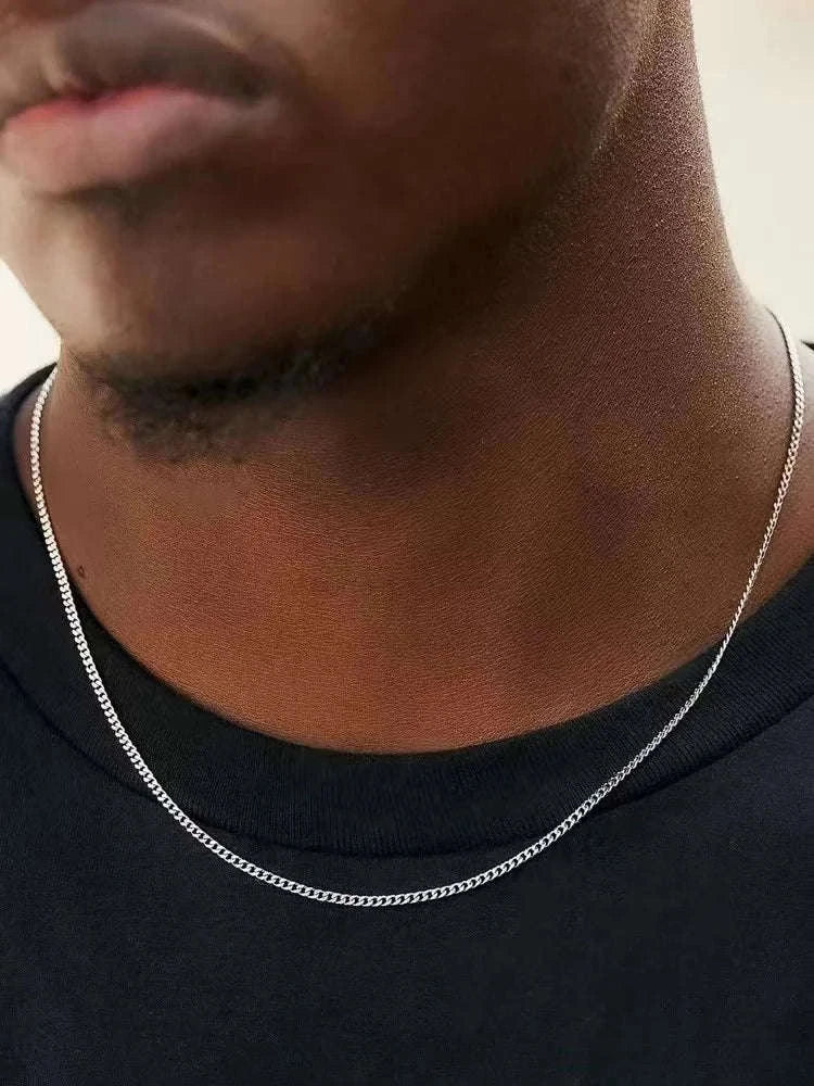 3mm Men’s Cuban Chain Necklace in Stainless Titanium-Silver / 40cm / 3mm