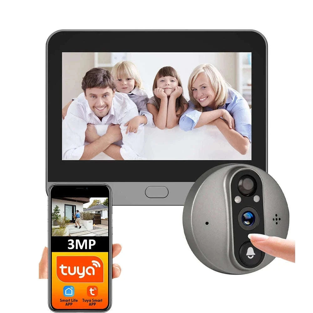 3MP Smart WiFi Peephole Camera with 4.3-inch LCD Viewer-Peephole