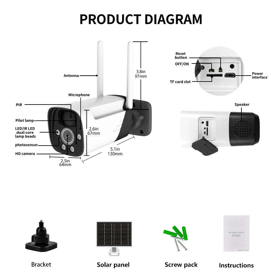 3MP Solar WiFi Security Camera Outdoor with Night Vision & PIR Detection-3MP NO SD Card