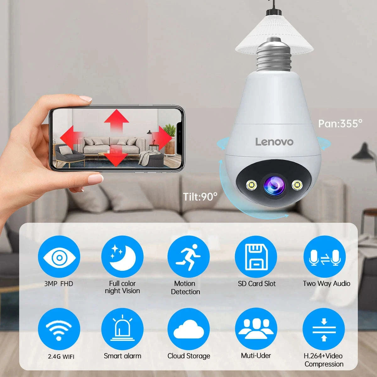 3MP WiFi Bulb Security Camera with 360° View & Night Vision-3MP Bulb Camera