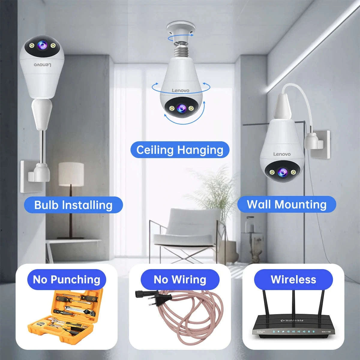 3MP WiFi Bulb Security Camera with 360° View & Night Vision-3MP Bulb Camera