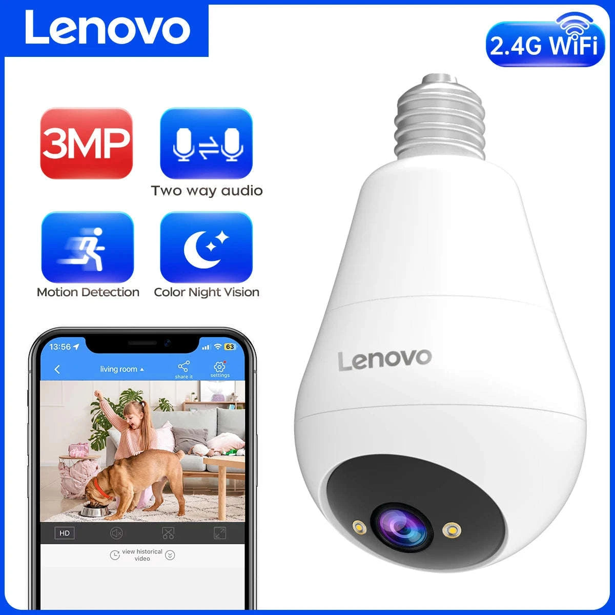3MP WiFi Bulb Security Camera with 360° View & Night Vision-3MP Bulb Camera