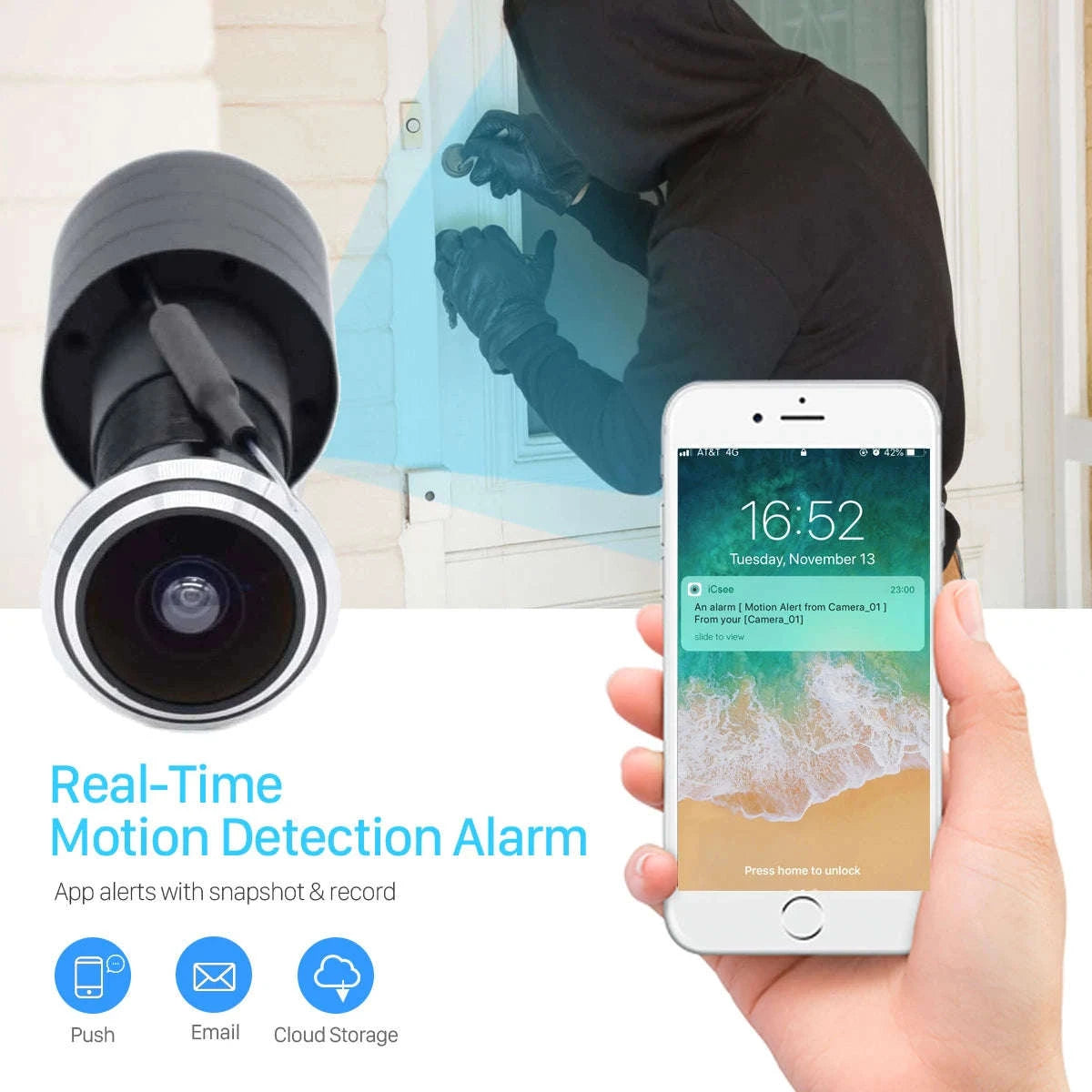 3MP WiFi Peephole Camera with 155° Wide-Angle Door View-NO TF CARD