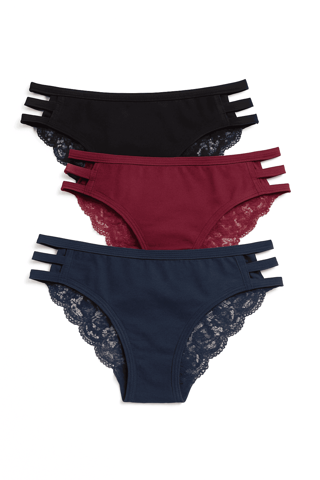 3PC Women’s Floral Lace Low-Rise Transparent Panties-Set 7 / L / 3pcs