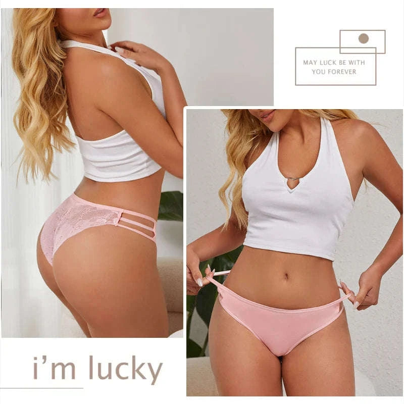 3PC Women's Floral Lace Panties – Low-Rise Transparent Briefs-Set 7 / L / 3pcs