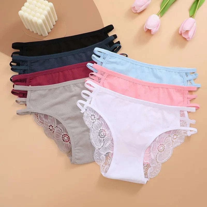 3PC Women's Floral Lace Panties – Low-Rise Transparent Briefs-Set 7 / L / 3pcs
