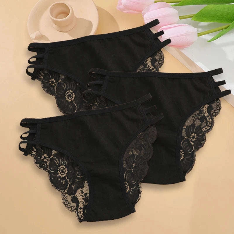 3PC Women's Floral Lace Panties – Low-Rise Transparent Briefs-Set 7 / L / 3pcs