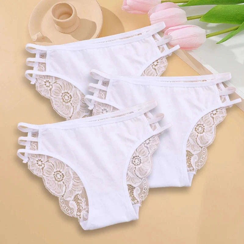 3PC Women's Floral Lace Panties – Low-Rise Transparent Briefs-Set 7 / L / 3pcs