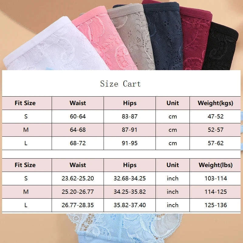 3PC Women's Floral Lace Panties – Low-Rise Transparent Briefs-Set 7 / L / 3pcs