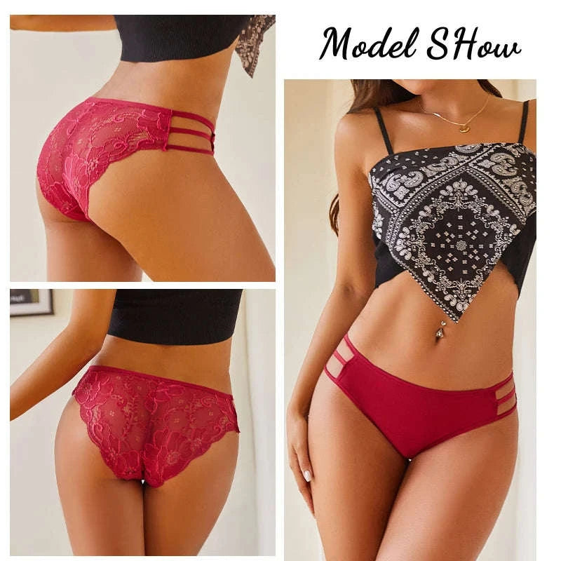 3PC Women's Floral Lace Panties – Low-Rise Transparent Briefs-Set 7 / L / 3pcs