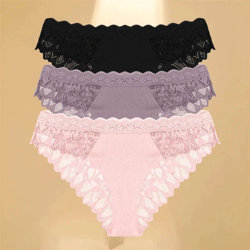3Pcs Lace Hollow Out Underwear Set for Women-Style 1 / XL / 3pcs