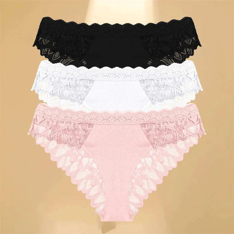 3Pcs Lace Hollow Out Underwear Set for Women-Style 1 / XL / 3pcs