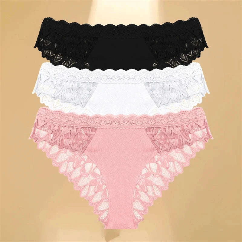 3Pcs Lace Hollow Out Underwear Set for Women-Style 1 / XL / 3pcs