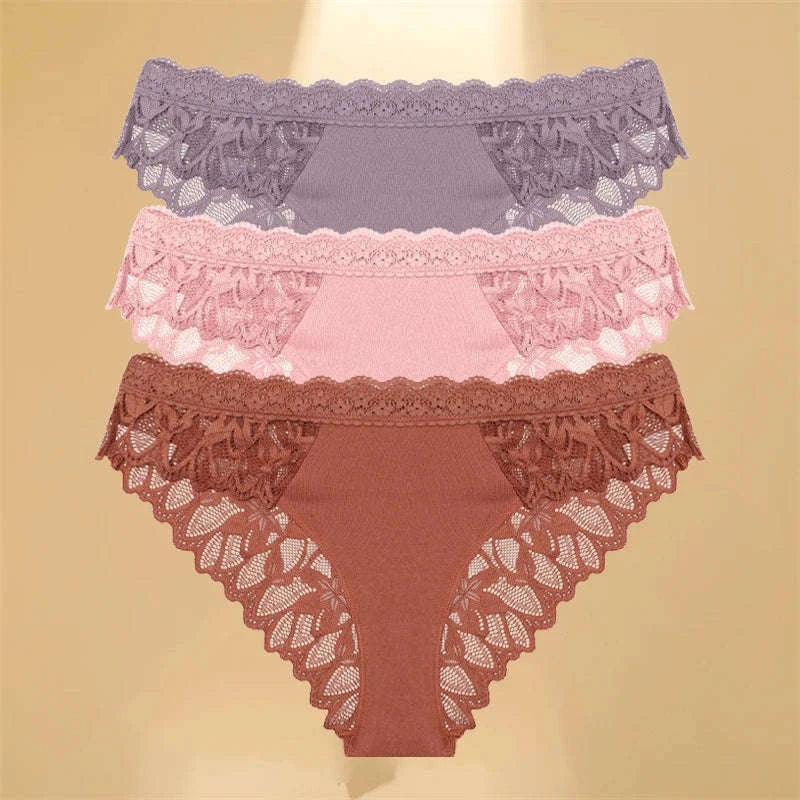 3Pcs Lace Hollow Out Underwear Set for Women-Style 1 / XL / 3pcs
