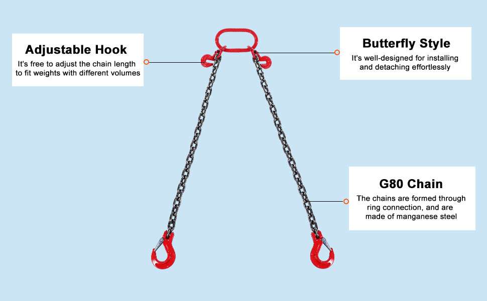 3T Chain Sling 6ft G80 Lifting Chains with Dual Grab Hooks-10mm / United States