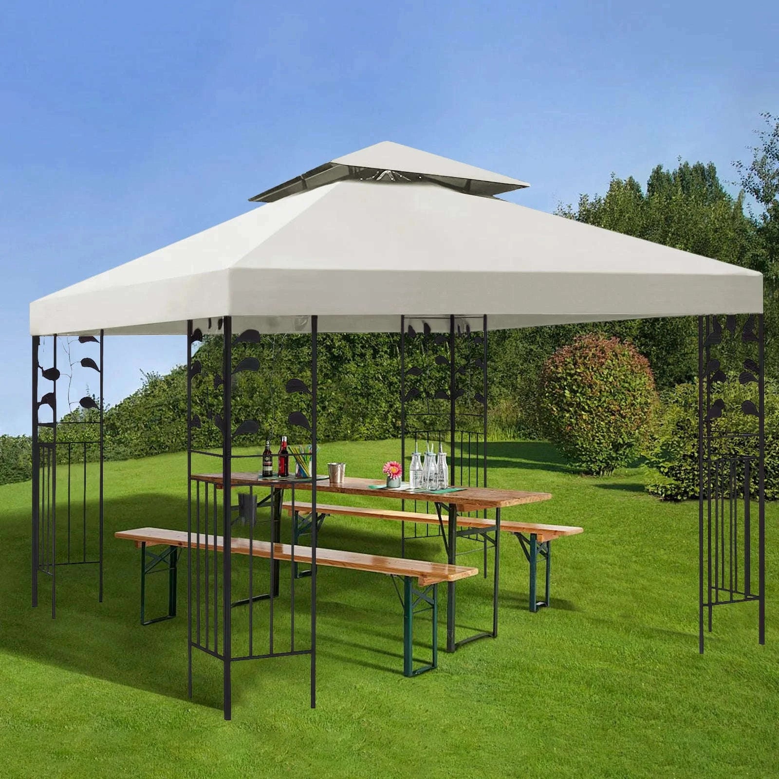 3x3m Canopy Replacement Top for Gazebo and Patio Shade-Double Tiered Beige / 3m * 3m / GERMANY