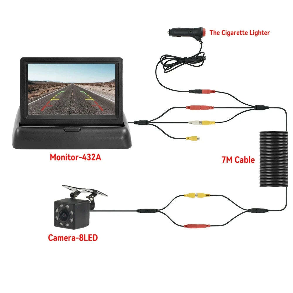 4.3" Folding Car Monitor with Rear View Camera and 8 LED Backup-China Mainland