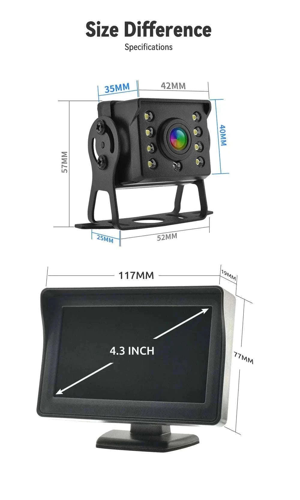 4.3" HD Backup Camera System with Monitor for Car & Truck-MBUS-15M