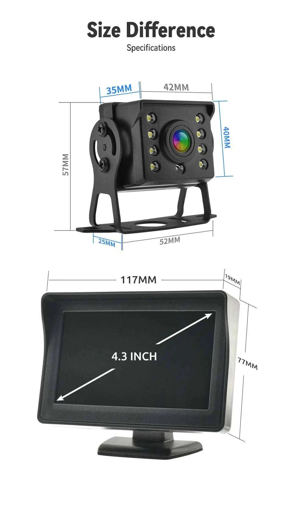 4.3" HD Car Backup Camera System with Monitor & Parking Guidelines-CL-MBUS-6M