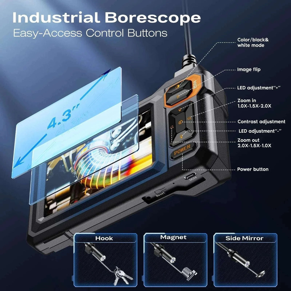 4.3" HD Endoscope Camera with Screen 16.5ft Cable Pipe Inspection-black / 5M / 8mm|United States