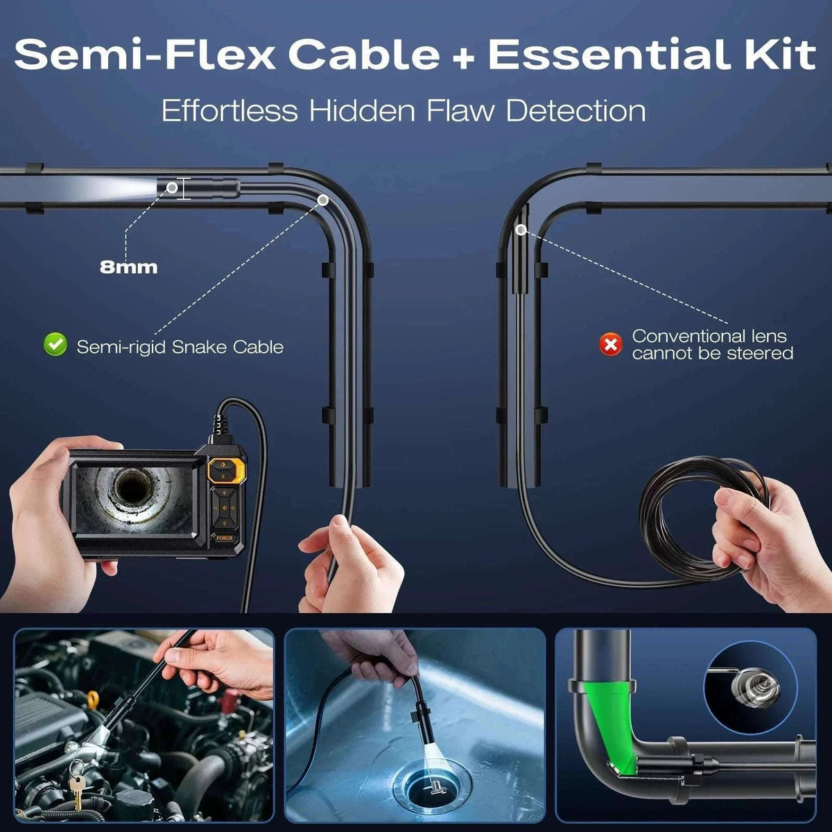 4.3" HD Endoscope Camera with Screen 16.5ft Cable Pipe Inspection-black / 5M / 8mm|United States