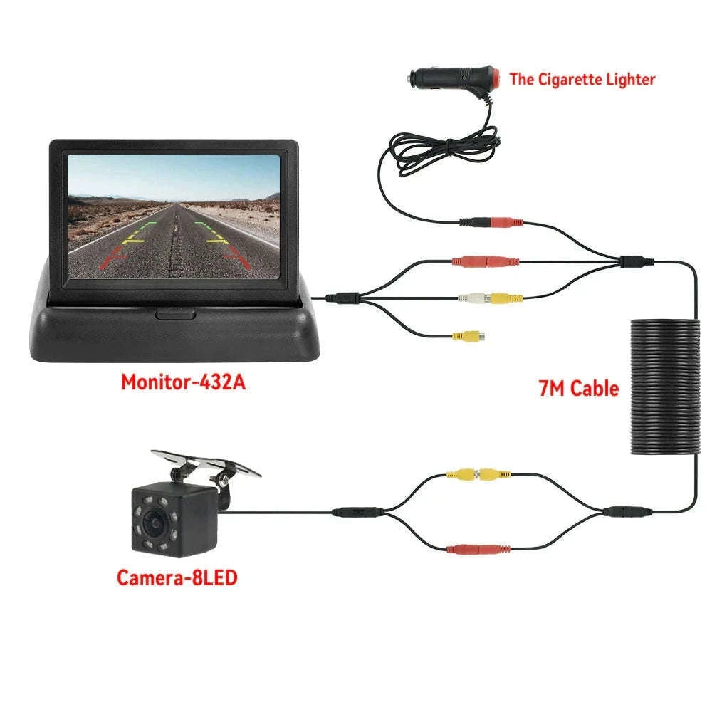 4.3 Inch Folding Car Monitor with Rear View Camera and 8 LED Backup-Default Title
