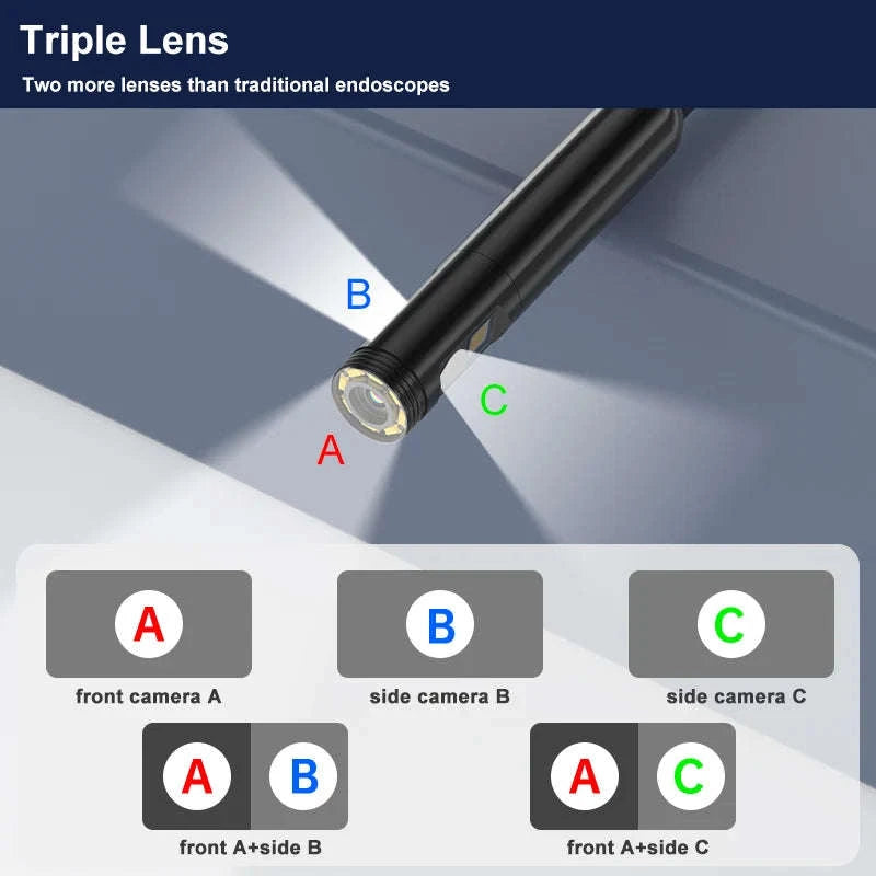 4.3'' IPS Industrial Endoscope Camera HD1080P – Triple Lens Inspection-5.5MM Dual / 3.5m