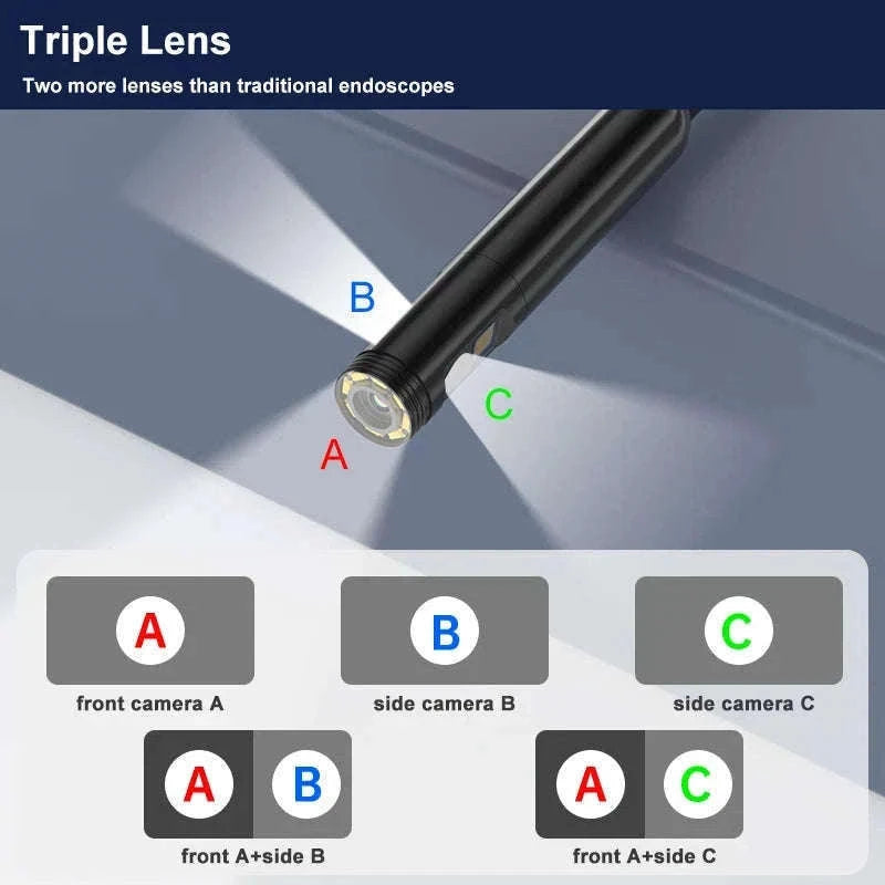 4.3" IPS Industrial Endoscope Camera with Triple Lens HD 1080P-7.9MM Triple / 10 meters
