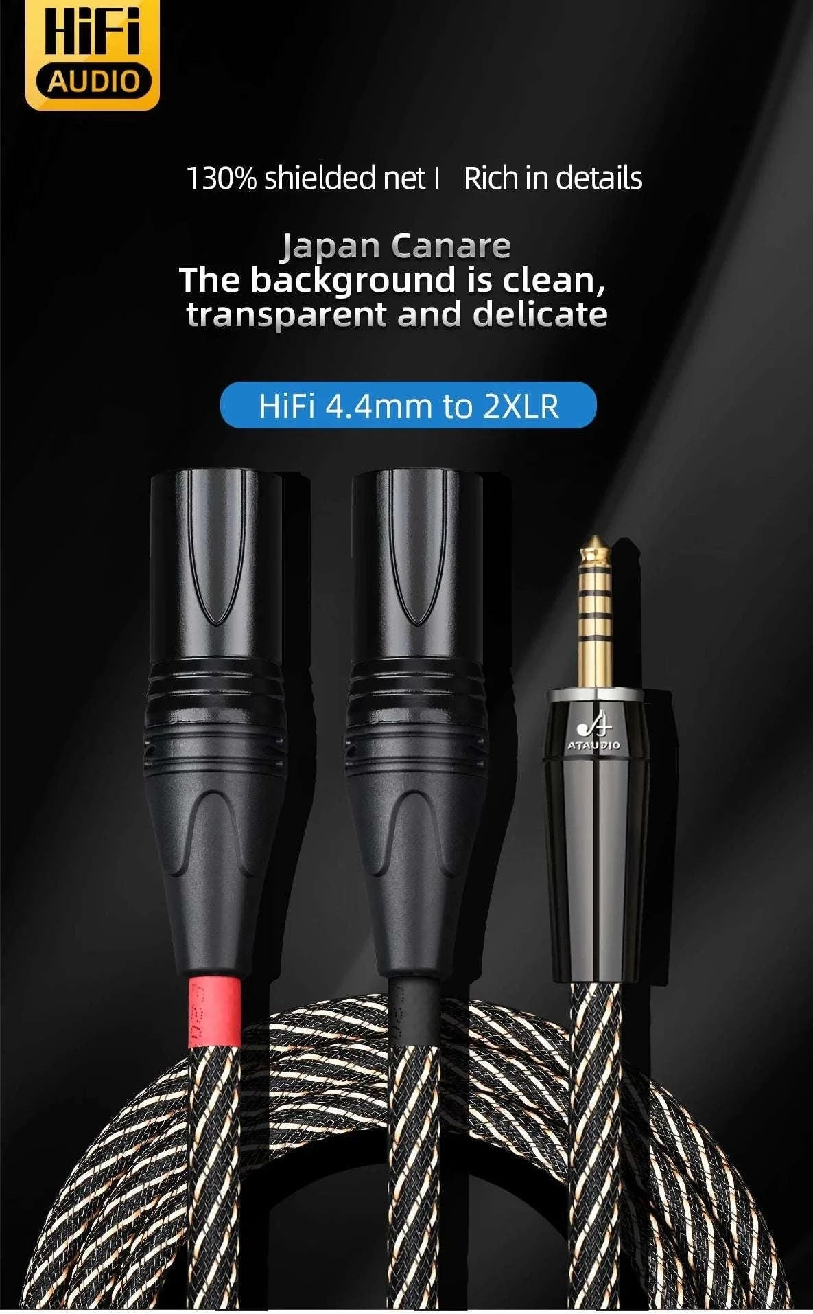 4.4mm Balanced to Dual XLR Cable for HiFi Audio and Studio Use-1.5m / 4.4mm to 2xlr male