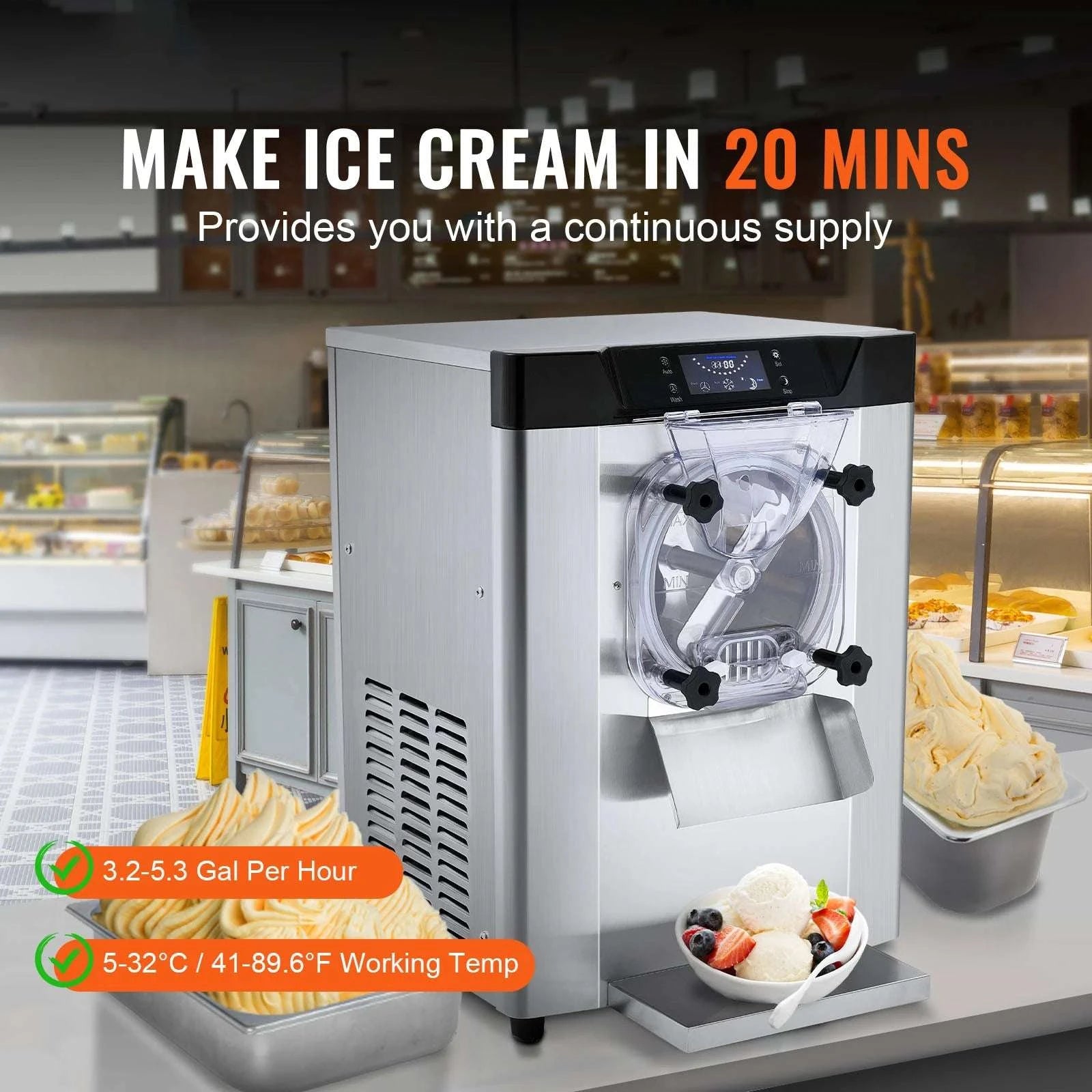 4.5L Commercial Ice Cream Machine 12L/h Countertop Hard Serve Maker-