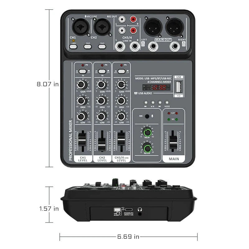 4 Channel Audio Mixer-Light Grey