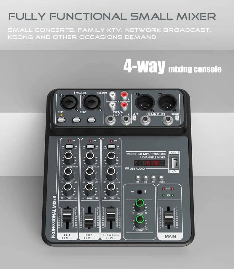 4 Channel Audio Mixer-Light Grey