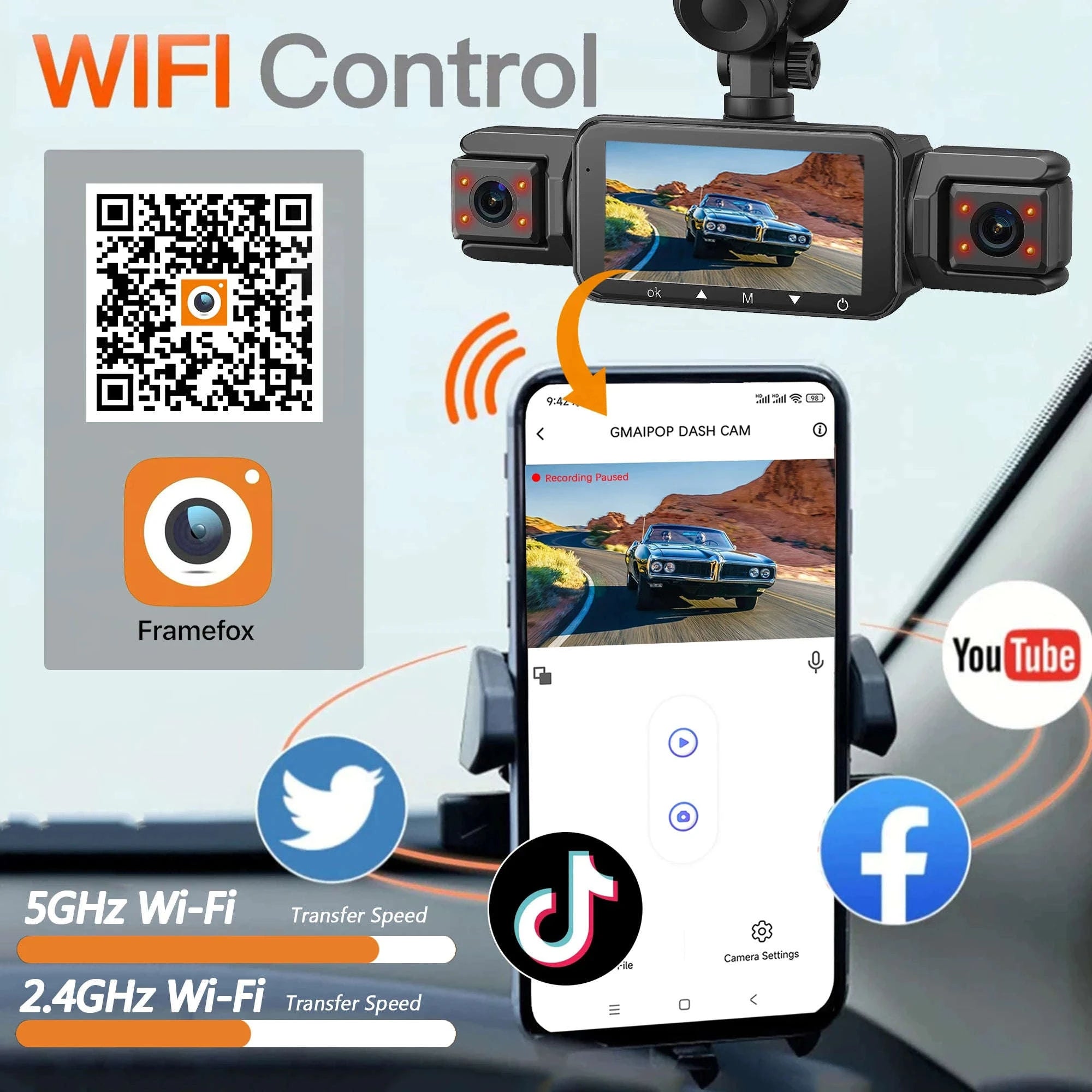 4-Channel Car Dash Cam with WiFi, 1080P Recording & Night Vision-WiFi 4Ch Dash Cam / No SD Card