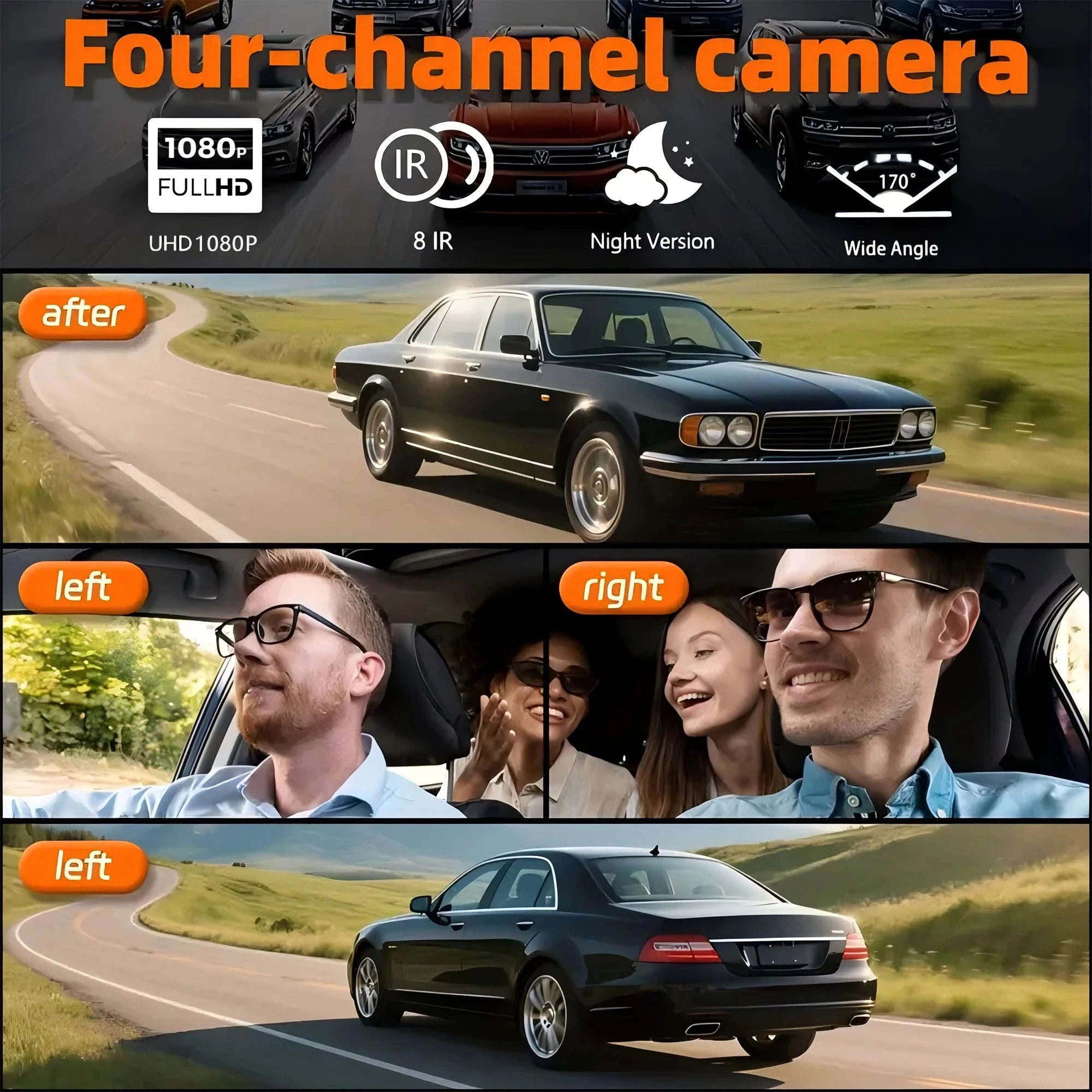 4-Channel Car Dash Cam with WiFi, 1080P Recording & Night Vision-WiFi 4Ch Dash Cam / No SD Card