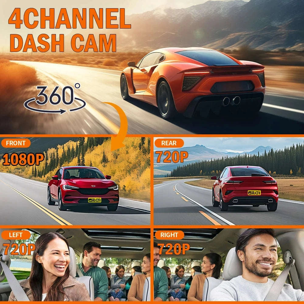 4-Channel Car Dash Cam with WiFi, 1080P Recording & Night Vision-WiFi 4Ch Dash Cam / No SD Card