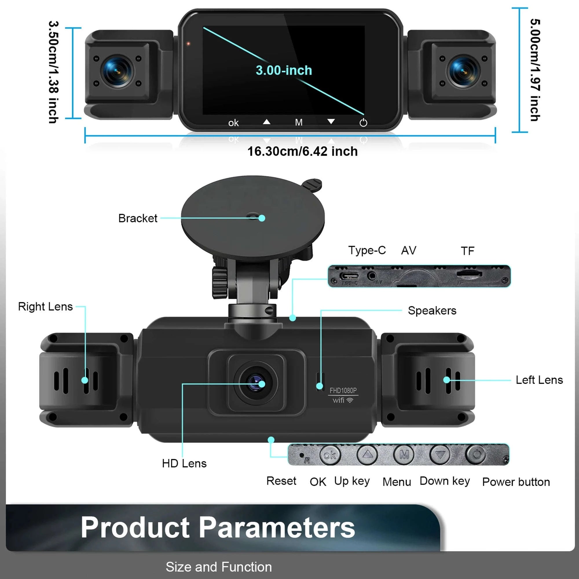 4-Channel Car Dash Cam with WiFi, 1080P Recording & Night Vision-WiFi 4Ch Dash Cam / No SD Card